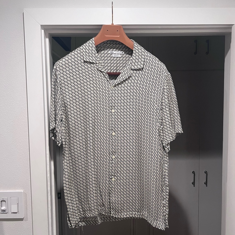 Zara Black and White Satin Button Down Shirt